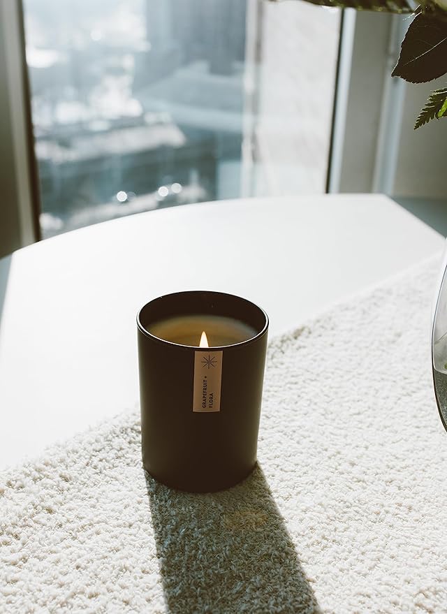 Calyan Wax Co. Grapefruit & Flora Scented Candle - 75 Hour Burn - Luxury Non Toxic Soy Wax Candles - Long Lasting Black Tumbler Jar Candle for Home - 10.2oz