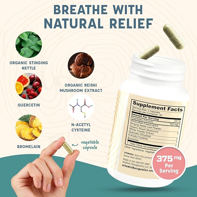 Lucidia Non-Drowsy Allergy and Hay Fever Support for Sinus Health with Quercetin NAC and Stinging Nettles Histamine Block Artemis Therapeutics