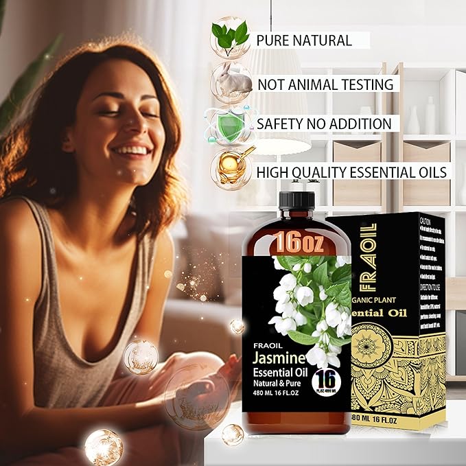 Jasmine Essential Oil, Jasmine Oil 16 Fl Oz 480 ML for Diffuser Humidifier Yoga Cleaning DIY Candle Soap Making Perfume Gift for Women Essential Oils