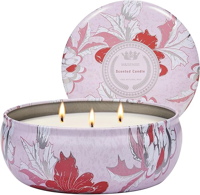M&SENSE Strawberry Poundcake Scented Candles Large 3 Wick Soy Tin Candle, Over 40 Hour Burning Time, 100% Natural Vegan Wax Relaxing Aromatherapy Aesthetic Candle Gift for Women Men