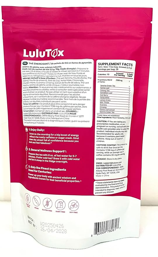 LULUTOX Detox Tea - Herbal Blend with Dandelion, Ginseng, and Ginger - Supports A Healthy Weight, Digestive Health - Vegan, All Natural, Laxative-Free - Peach Flavor (3 Pack x 28 Servings)