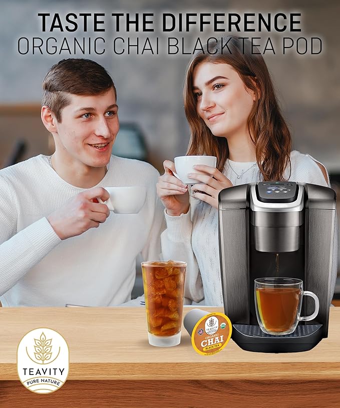 Organic Chai Black Tea Pods for Keurig Naturally Caffeinated by Teavity (36 Tea Pods)