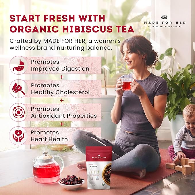 Organic Hibiscus Tea – Caffeine Free Herbal Loose Leaf Tea - Hibiscus Flowers, Rich in Antioxidants & Vitamin C, Tart & Refreshing Flavor, Best Served Hot or Iced Tea - 4oz