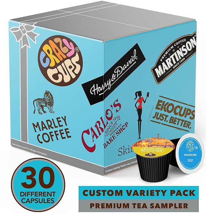 Crazy Cups Assorted Tea Variety Pack Including Green Tea, Black, Earl Grey & Herbal Tea, Single Serve Pods for Keurig K Cups Machines, 30 Count