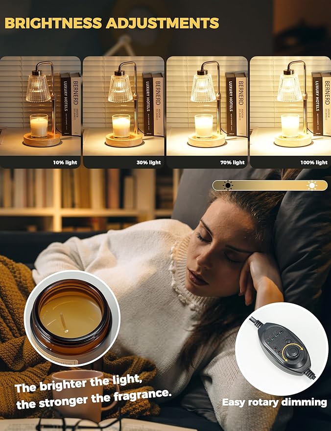 Candle Warmer Lamp with Timer Dimmable, Birthday Gifts for Women Mom, House Warming Gifts New Home Decor, Wax Melt Warmer for Jar Candles with 2 Bulbs