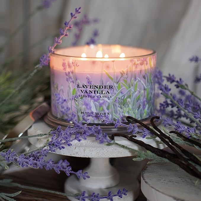 HomeWorx by SLATKIN + CO. Candle- Lavender Vanilla, 18 oz. 4-Wick Premium Scented Candle - 30-55 Hours Burn Time