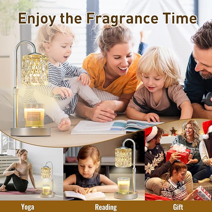 Briever Dimmable Candle Warmer Lamp with Timer, Height Adjustable Electric Candle Wax Warmer, Christmas Birthday Gifts for Women Mom, House Warming Gifts New Home Room Decor, Silver Solid Wood Base