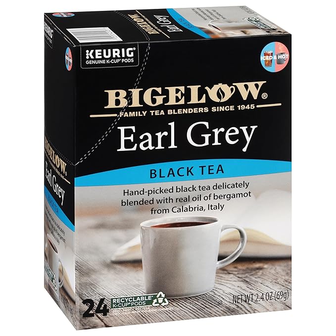 Bigelow Tea Earl Grey Black Tea Keurig K-Cup Pods, Caffeinated Tea Keurig Tea Pods, 24 Count Box (Pack of 4), 96 Total K-Cup Pods