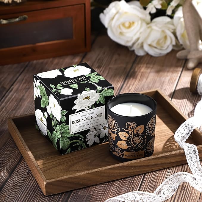 ROMIIE ZOI Scented Candle - Rose Noir & Oud- 6oz Aromatherapy Soy Wax Jar Candle for Home, Gifts for Women - 170g