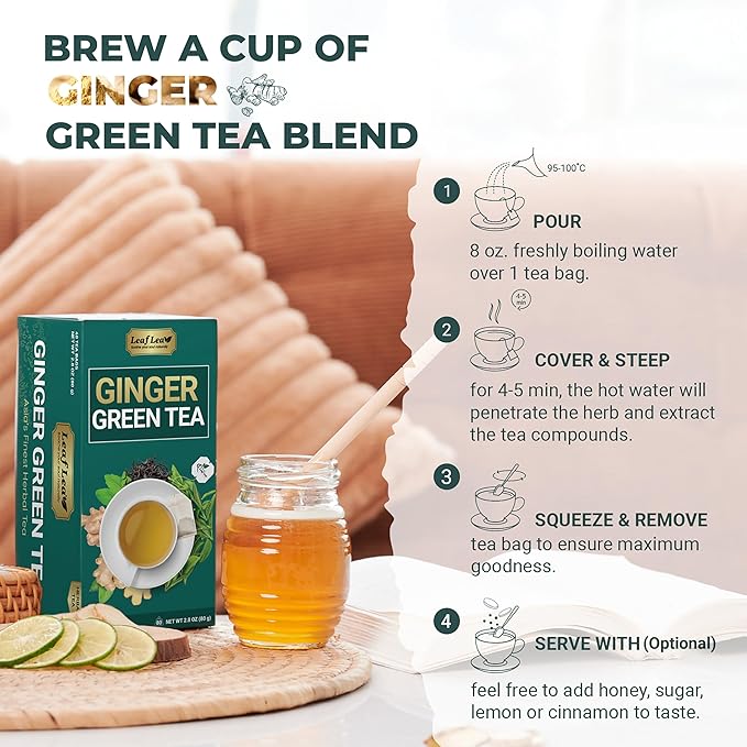 Premium Ginger Green Tea Bags Blend, Natural Green Tea with Ginger Tea Bags, Spicy and Warming Flavor Promotes Healthy Digestion, Ideal For Gift Box | 160 Tea Bags