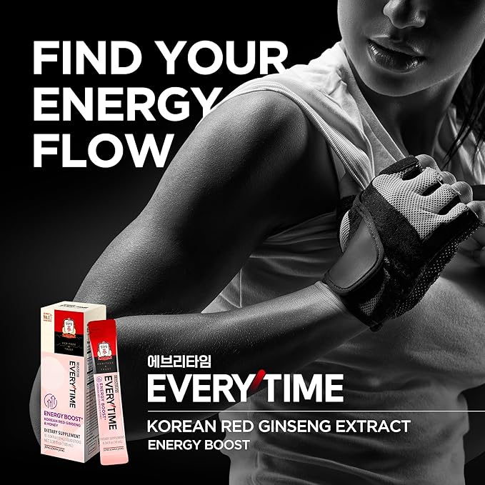 JUNG KWAN JANG Everytime Energy Boost Korean Red Ginseng Extract Stick 1,000mg & Honey - Vegan Ginseng Energy Drink Liquid Stick Supplements - Builds Stamina & Immunity No Caffeine (30 Sticks)