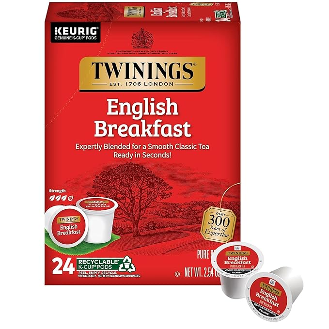 Twinings English Breakfast Black Tea K-Cup Pods for Keurig, 24 Count (Pack of 1), Smooth, Flavourful, Robust, Caffeinated, Enjoy Hot or Iced