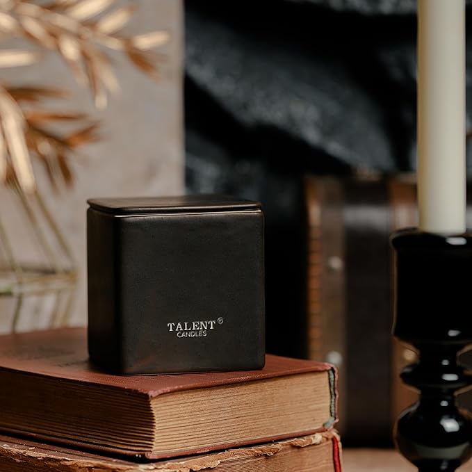 Candles for Home Scented, Modern Rustic Ceramic Candle Jar, Soy Candles Non Toxic in Elegant Ceramic Jar, Dark Leather & Oud