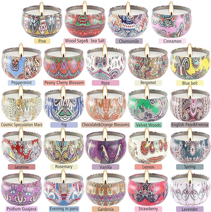 Scented Candles - 2.5 oz Aromatherapy Candle Gift Sets - Soy Wax with Essential Oil -Wonderful Gifts for Women Mother Friends Coworkers, 24 Pack