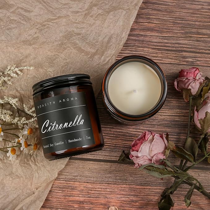 MOASITN Citronella Highly Scented Candles for Home| Natural Soy Aromatherapy Candle| Handmade Long Lasting Jar Candle| Candel Gift for Women,Men as Summer,Relaxing,Holiday Gifts| 7oz