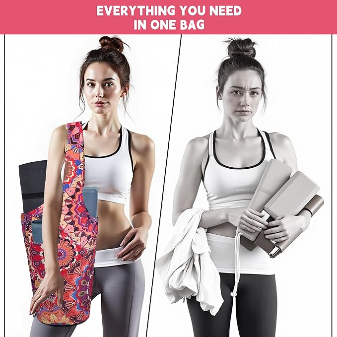 saniwu Yoga Mat Bag Carrier for Women with Side Large Pocket Durable Linen Workout Gym Travel Storage Pilates Mats