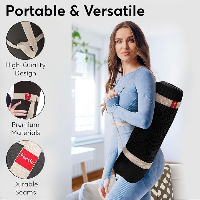 Feetlu Extra Thick 12mm Exercise Mat – Non-Slip, Joint-Friendly & Cushioned Fitness Mat for Yoga, Pilates & Floor Workouts – Durable, Supportive & Includes Feetlu Classic Strap