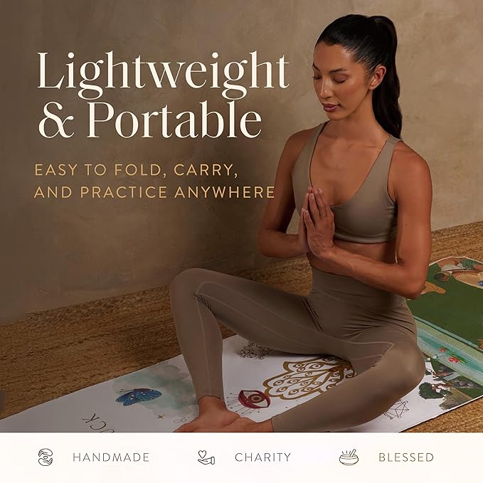 KARMA AND LUCK Serenity Flow Yoga Towel, Lightweight Terry Suede Mat Cover for Calm & Balance, Non-Slip, Quick-Dry Silicone Base, Ideal for Hot Yoga & Meditation, 26” x 72”