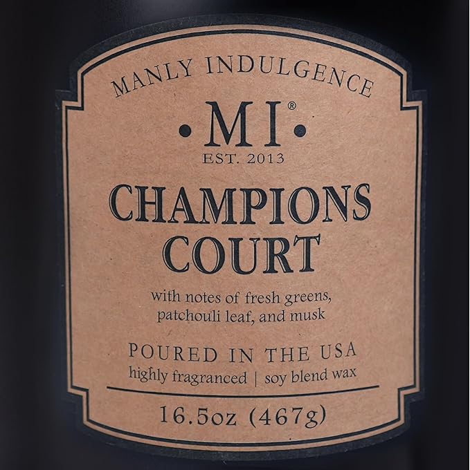 Manly Indulgence Champions Court Candles for Men, 2 Wick, 16.5 oz, Premium Soy Blend Wax, 60H Burn, Candles for Home Scented - Made in The USA