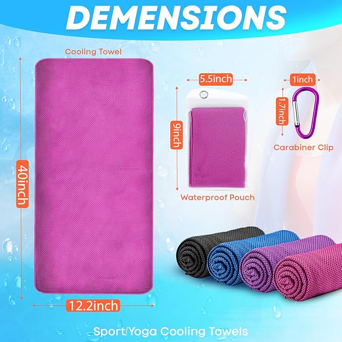 UZIPIN 4 Pack Cooling Towels (40"x 12"), Soft Breathable Gym Towels, Outdoors Ice Towel for Neck and Face, Camp Essentials Microfiber Sweat Towels for Gym, Run, Yoga, Workout, Travel, Climb