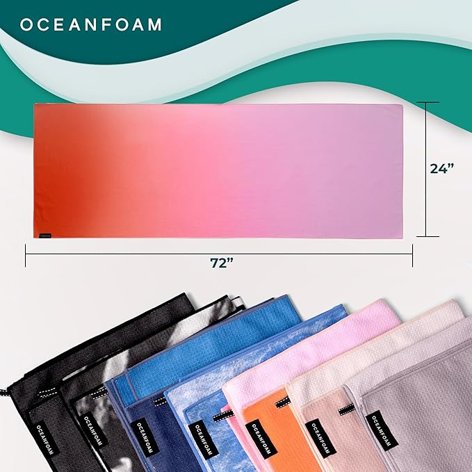 Oceanfoam Beach Towel – Lightweight, Absorbent, Quick-Drying, Sand-Resistant, Non-Slip – Ideal for Workouts, Yoga, Pilates, Beach, Pool, Boat & Travel – 25% Recycled – 72"x24" (Sunset)