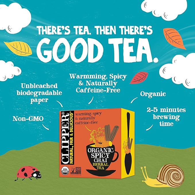 Clipper Tea Spicy Chai Herbal Tea – Caffeine Free, USDA Organic, Great Hot or Iced – Warming, Spicy, Natural, Fair & Delicious – 50 Tea Bags