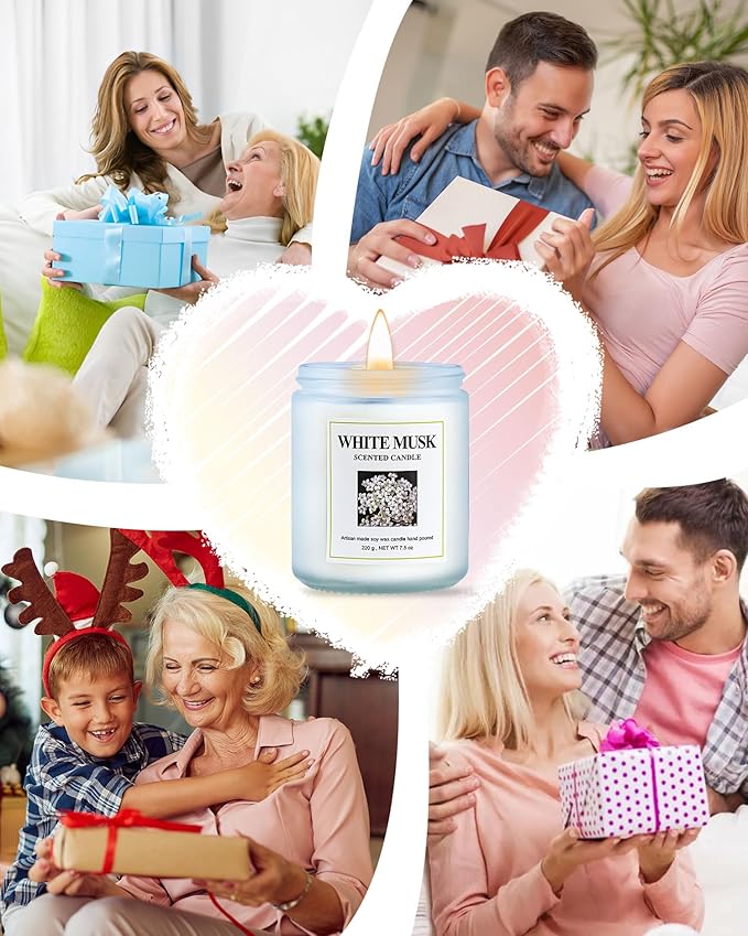 4 Pack White Musk Candle Set, 30 oz 200 Hour Home Aromatherapy Jar Candles, Long Lasting Aromatherapy Candles for Bedrooms Yoga Rooms Lounges Gardens Patios Balconies and Camping