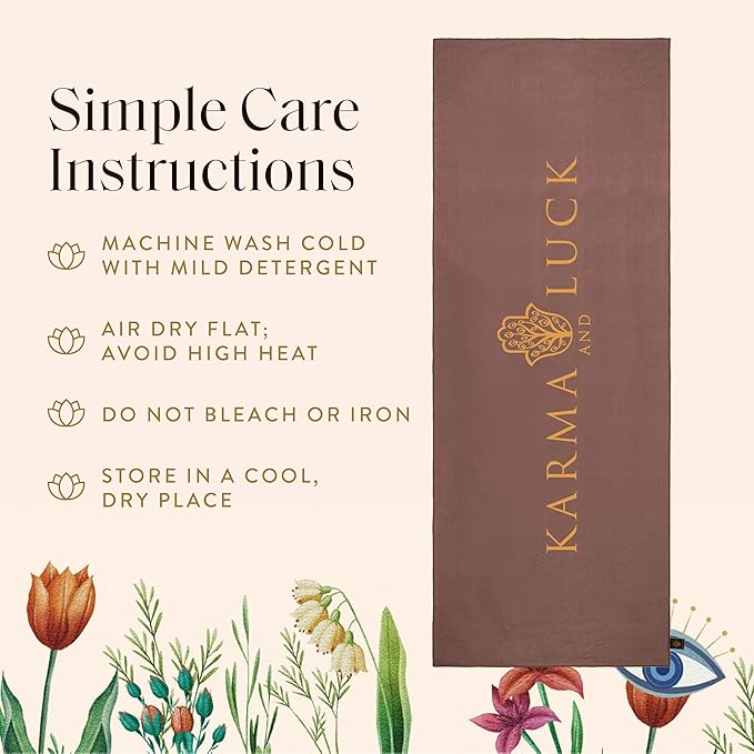KARMA AND LUCK Sacred Harmony Yoga Towel, Absorbent, Non-Slip Hot Yoga Mat Towel, Silicone Grip & Soft Terry Suede for Mindful Movement & Spiritual Alignment, 26” x 72”