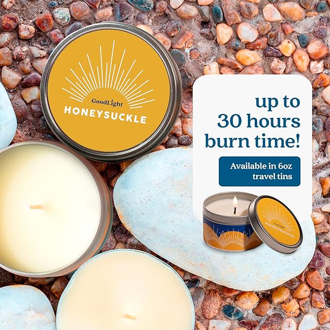 Paraffin-Free Scented Candle, Tin Candles, Birthday Gifts for Women & Men, 30-Hour Burn Time (Honeysuckle, 6 oz)