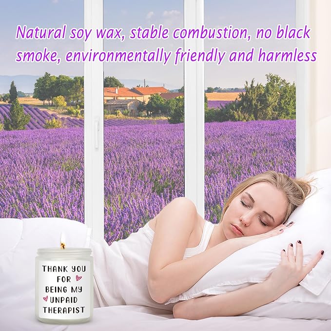 Thank You for Being My unpaid Therapist Lavender Candles for Friends, Christmas and Birthday Gifts, Thank You Gifts for Women, Nurses, Besties, Moms, Sisters - 7 oz