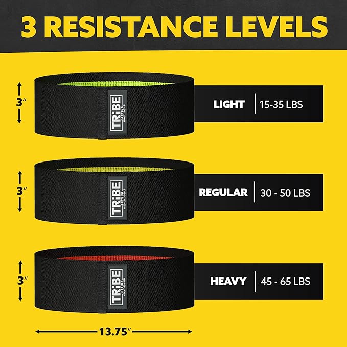 Tribe Lifting Fabric Resistance Bands for Legs - Workout Bands Resistance Bands for Men and Women - Booty Bands for Working Out - Exercise Bands Resistance Bands Set - Elastic Bands for Exercise