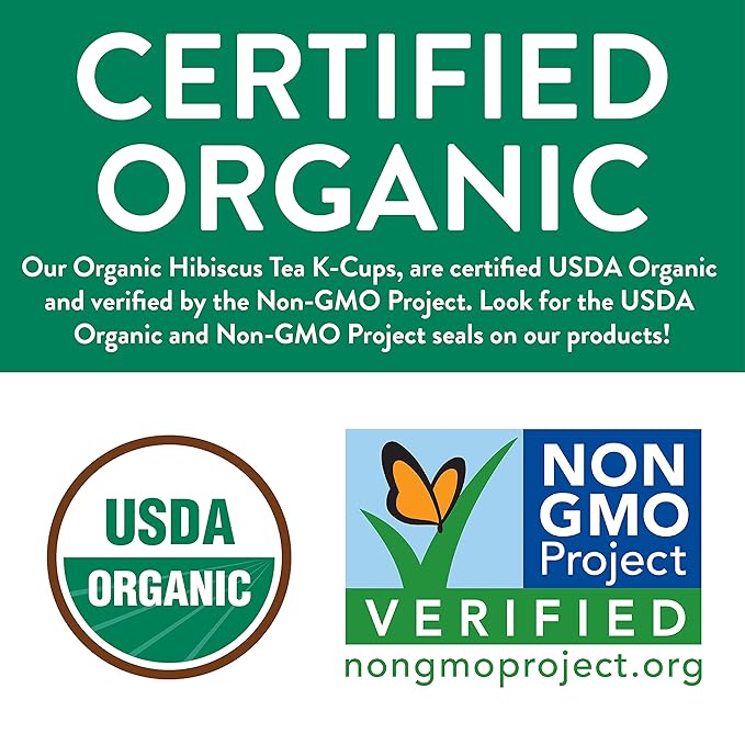 Organic Hibiscus Herbal Tea K-Cup Pods, 24 Pods by FGO - Compatible with Keurig - Naturally Caffeine-Free Tea, Premium Green Tea is USDA Organic, Non-GMO, & Recyclable