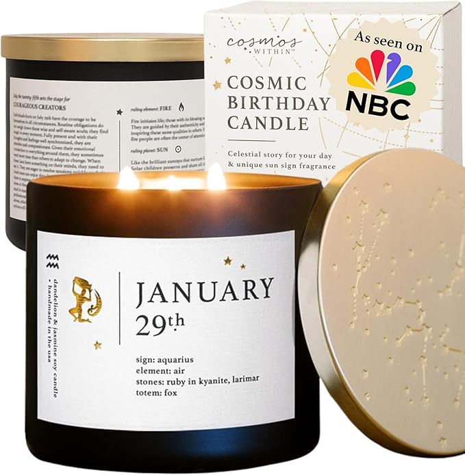 January 29th Personalized Zodiac Candle | Inspirational Astrology Reading and Daily Affirmation for Your Birthdate | Handmade Aquarius Candles | Astrology Birthday Gifts for Women
