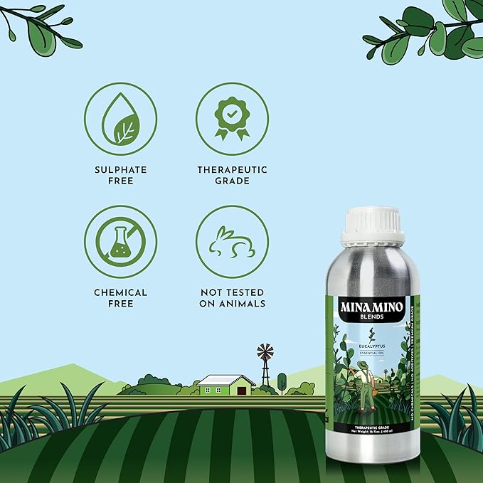 16 fl oz - Eucalyptus Essential Oil (100% Pure & Natural) Large Aluminum Bottle for Aromatherapy, Diffuser, Candle & Soap Making - Minamino Blends