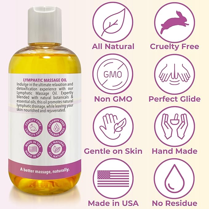 Lymphatic Massage Oil for Massage Therapy & Natural Lymphatic Drainage | Premium Quality with Arnica & Lavender Oil | for Post Surgery Recovery & Detox | 8oz by Brookethorne Naturals