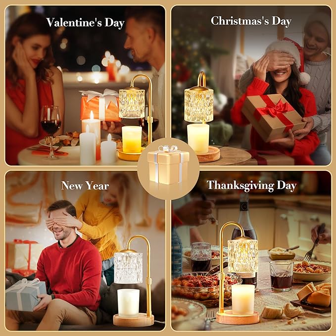 Briever Dimmable Candle Warmer Lamp with Timer, Height Adjustable Electric Candle Wax Warmer, Christmas Birthday Gifts for Women Mom, House Warming Gifts New Home Room Decor, Solid Wood Base