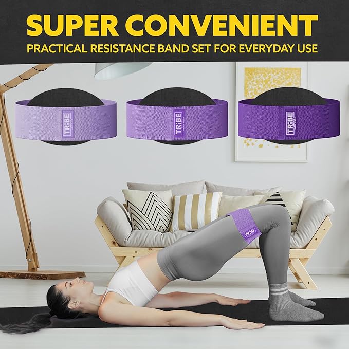 Tribe Lifting Fabric Resistance Bands for Legs - Workout Bands Resistance Bands for Men and Women - Booty Bands for Working Out - Exercise Bands Resistance Bands Set - Elastic Bands for Exercise