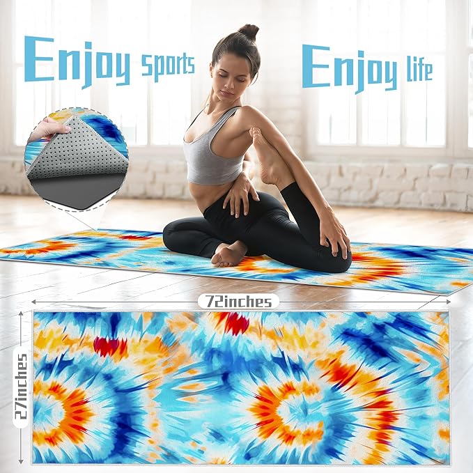 alissgorat Yoga Mat Towel,Hot Yoga Towel High-Definition Pattern,Machine Washable with Ultra-Absorbent Yoga Towels for Hot Yoga Non Slip for Fitness,Exercise,Pilates,72 x 27 in,Blue& Orange