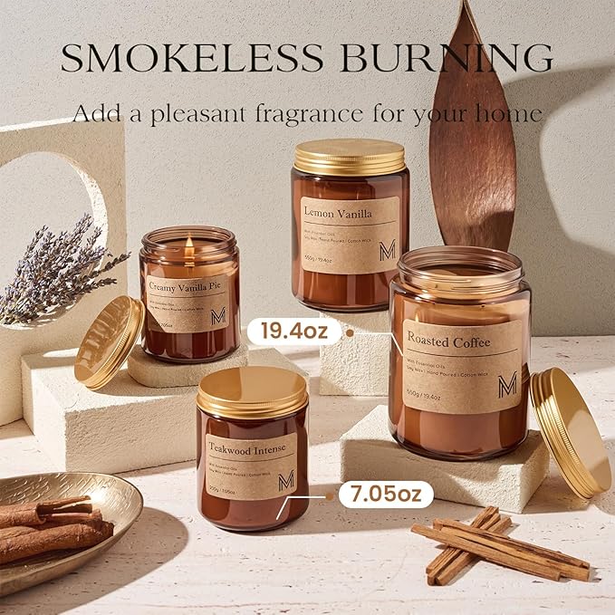 M&SENSE Tobacco Vanilla Scented Christmas Candle Gift | 19.4oz, 115-Hour Burn | Natural Organic Soy Wax | Long-Lasting for Stress Relief and Gifting | for Christmas, Thanksgiving, Holiday
