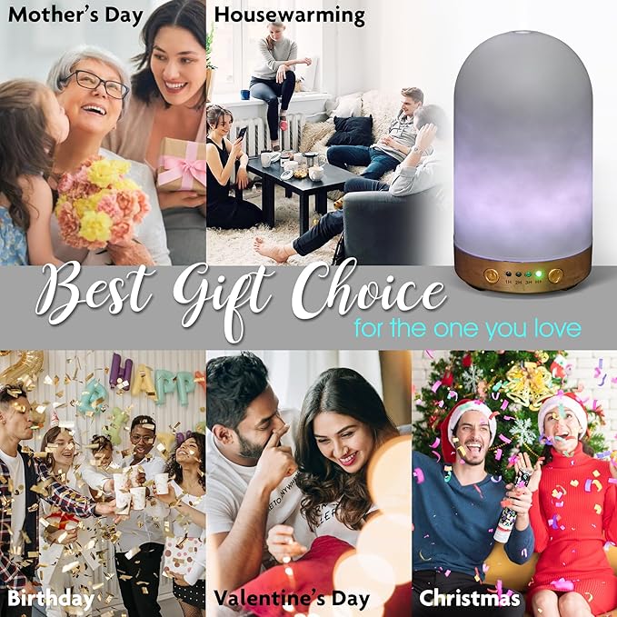 Earnest Living Glass Essential Oil Diffusers for Essential Oils 100 ml Ultrasonic Diffusers 4 Timers Night Lights and Auto Off Function Home Office Aromatherapy Diffusers for Home, Yoga, Sleep