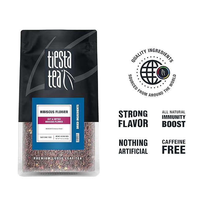 Tiesta Tea - Dried Hibiscus, Loose Leaf, Cut & Sifted Hibiscus Flower, Premium Blend, Non-Caffeinated, Make Hot or Iced & Brews Up to 200 Cups, 16 Ounce Resealable Bulk Pouch