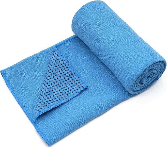 Eunzel Yoga Towel,Hot Yoga Mat Towel with Grip Dots Sweat Absorbent Non-Slip for Hot Yoga, Pilates and Workout 24" x72", Blue