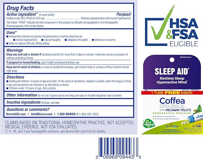 Boiron Coffea Cruda 30C - 9 Blue Tubes - Homeopathic Sleep Aid for Restless Sleep, Racing Thoughts, and Difficulty Sleeping with Blue Pen