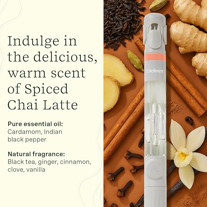Lifelines Pen Diffuser Set, Spiced Chai Latte - 1mm Black Ballpoint Pen with Scented Essential Oil Blend & 2 Ink Refills – Aromatherapy Diffuser & Sensory Immersion Diffuse Aroma As You Write
