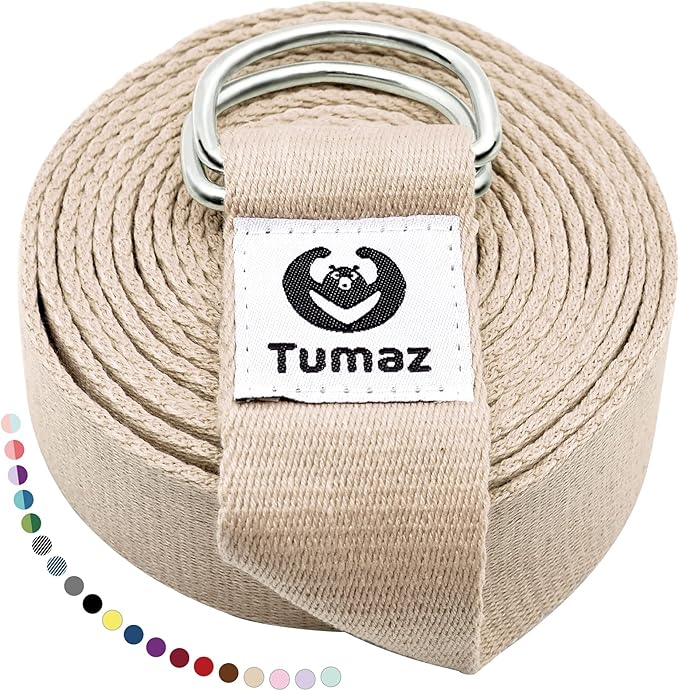 Tumaz Yoga Strap/Stretch Bands [15+ Colors, 6/8/10 Feet Options] with Extra Safe Adjustable D-Ring Buckle, Durable and Comfy Delicate Texture - Best for Daily Stretching, Physical Therapy, Fitness
