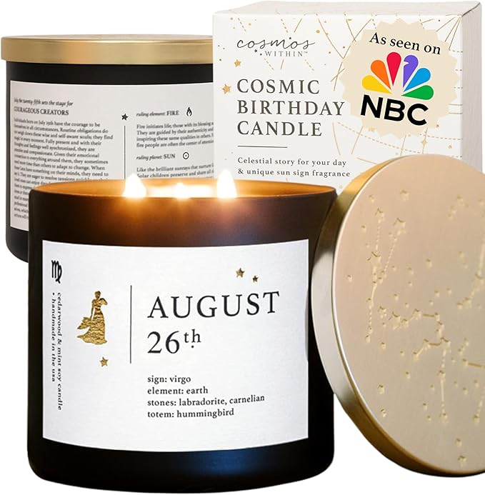 August 26th Personalized Zodiac Candle | Inspirational Astrology Reading and Daily Affirmation for Your Birthdate | Handmade Virgo Candles | Astrology Birthday Gifts for Women