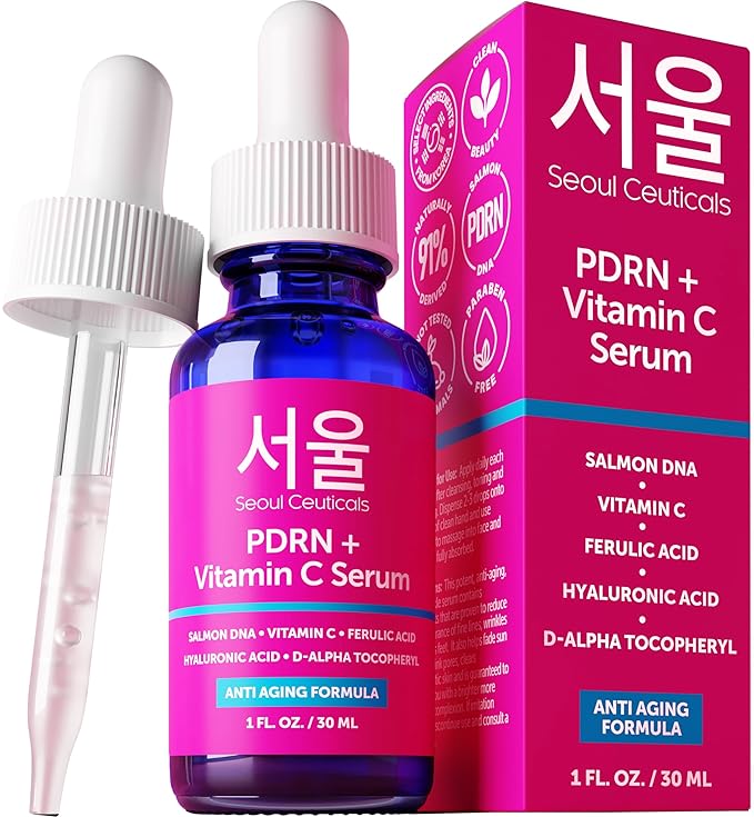 SeoulCeuticals PDRN Serum Salmon DNA Vitamin C Serum – Korean Skincare Anti Aging PDNR Skin Repair Booster – K Beauty PDRM Skin Care for Face 1oz