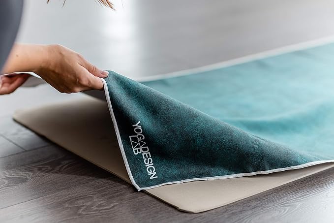 yogadesignlab | The HOT Yoga Towel | Premium Non Slip Colorful Towel | Designed in Bali | Eco Printed + Quick Dry + Mat Sized | Ideal for Hot Yoga, Bikram, Ashtanga, Sport, Travel! (Aegean Green,)