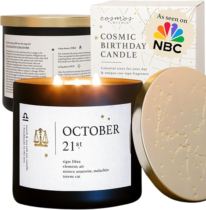 October 21st Personalized Zodiac Candle | Inspirational Astrology Reading and Daily Affirmation for Your Birthdate | Handmade Libra Candles | Astrology Birthday Gifts for Women