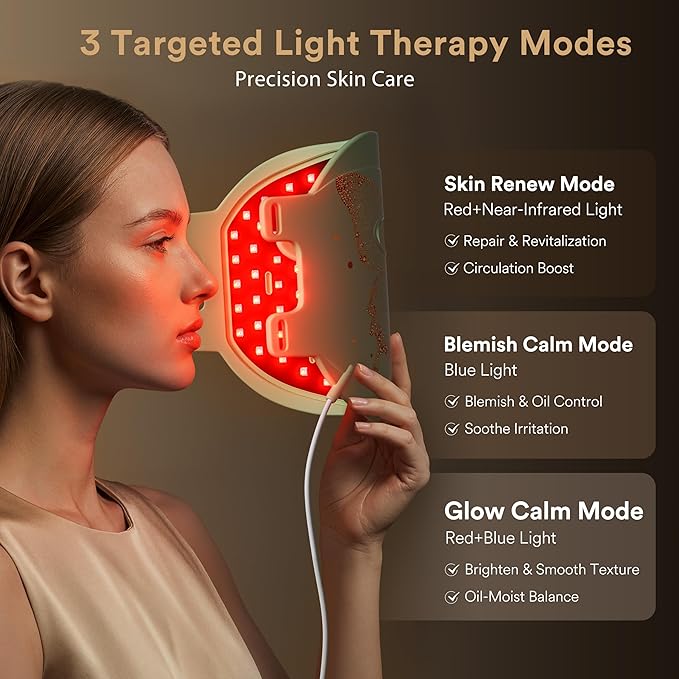 LED Face Mask Light Therapy, Red Light Therapy for Face, 324 LEDs and 4 Modes Light Therapy Mask, Infrared Face Mask Light Therapy and Red & Blue Dual-Light for Wrinkles, Fine Lines and Blemishes